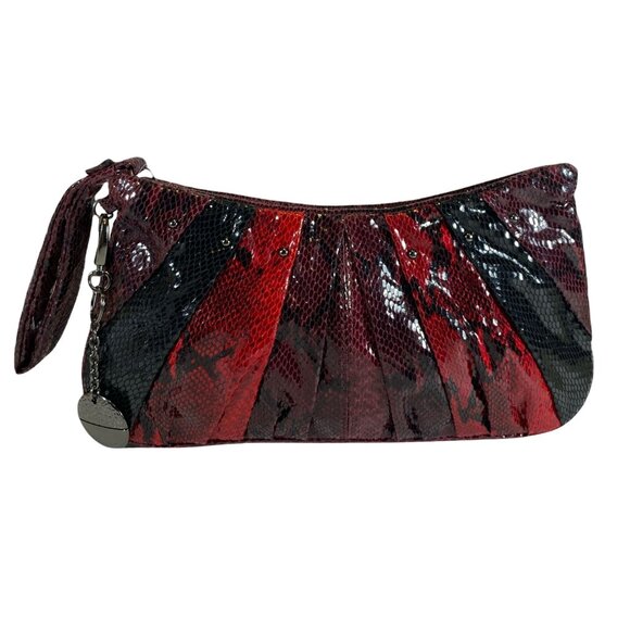 Nine West Handbags - Nine West Red & Black Faux Leather Snakeskin Clutch Wristlet With Zipper Closure